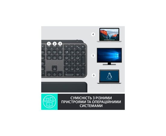 Клавиатура Logitech MX Keys Plus Advanced Wireless Illuminated with Palm Rest UA Graphit (920-009416), изображение 7 Клавиатура Logitech MX Keys Plus Advanced Wireless Illuminated with Palm Rest UA Graphit (920-009416), изображение 7