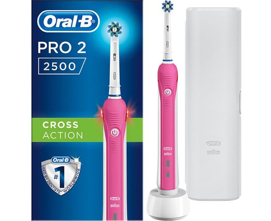 Электрическая зубная щетка Oral-B PRO2 2500 D 501.513.2 X Pink Cross Action, изображение 2 Электрическая зубная щетка Oral-B PRO2 2500 D 501.513.2 X Pink Cross Action, изображение 2