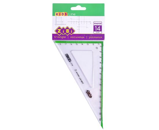 Линейка ZiBi Kids Line Угольник 140мм, 90°/60° с салатовой полоской, блистер (ZB.5622-15)