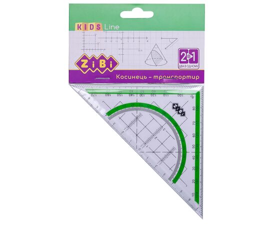 Линейка ZiBi Kids Line Угольник 2 в 1,140мм, 90°/45°, с салатовой полоской, блистер (ZB.5623-15)