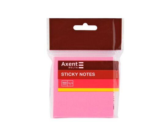 Бумага для заметок Axent с клейким слоем неоновый розовый 75х75мм, 100 листов (D3414-13), изображение 2