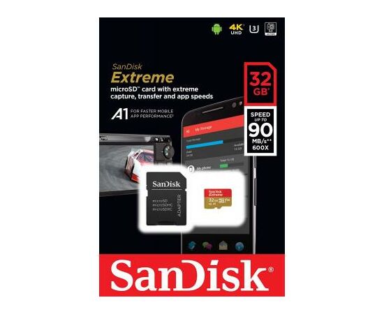 Карта памяти SanDisk 32GB microSDHC V30 A1 UHS-I U3 4K Extreme (SDSQXAF-032G-GN6MA), изображение 3 Карта памяти SanDisk 32GB microSDHC V30 A1 UHS-I U3 4K Extreme (SDSQXAF-032G-GN6MA), изображение 3