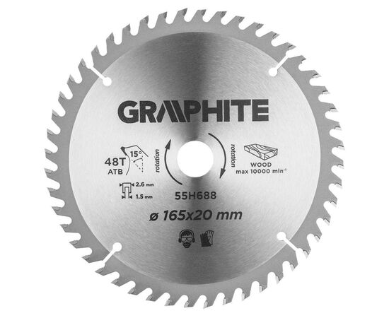 Диск пильний Graphite 165х20 мм, 48 зуб. (55H688)