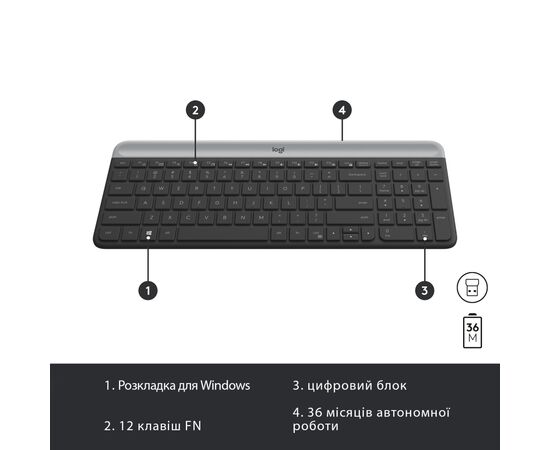 Комплект Logitech MK470 Slim Wireless UA Graphite (920-009204), зображення 6 Комплект Logitech MK470 Slim Wireless UA Graphite (920-009204), зображення 6