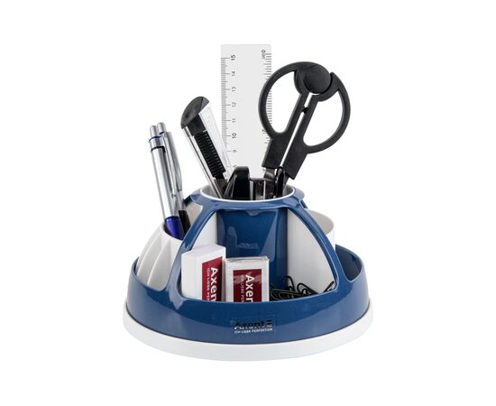 Настольный набор Axent подставка-органайзер Duoton круглая 17х10х17 см Пластиковая синяя индиго (2204-47-A), изображение 3