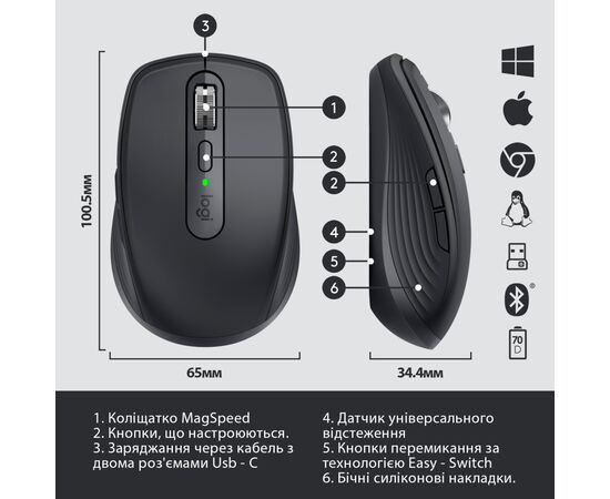 Мышка Logitech MX Anywhere 3 Performance for Business Wireless Graphite (910-006205), изображение 6 Мышка Logitech MX Anywhere 3 Performance for Business Wireless Graphite (910-006205), изображение 6