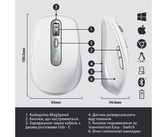 Мышка Logitech MX Anywhere 3 Performance for Business Wireless Pale Grey (910-006216), изображение 6 Мышка Logitech MX Anywhere 3 Performance for Business Wireless Pale Grey (910-006216), изображение 6
