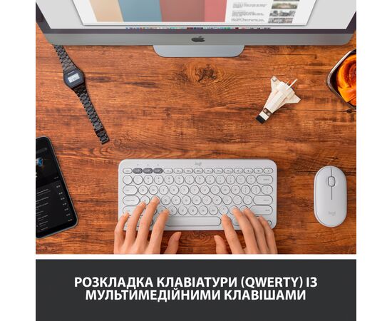 Клавиатура Logitech K380 for MAC Multi-Device Bluetooth UA Off-White (920-010407), изображение 2 Клавиатура Logitech K380 for MAC Multi-Device Bluetooth UA Off-White (920-010407), изображение 2