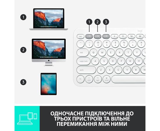 Клавиатура Logitech K380 for MAC Multi-Device Bluetooth UA Off-White (920-010407), изображение 7 Клавиатура Logitech K380 for MAC Multi-Device Bluetooth UA Off-White (920-010407), изображение 7