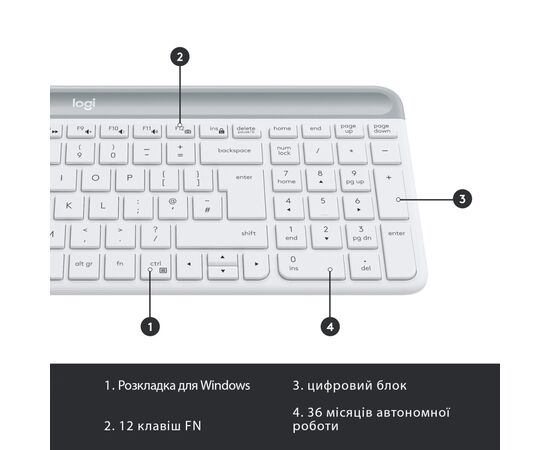 Комплект Logitech MK470 Slim Wireless UA Off-White (920-009205), изображение 6 Комплект Logitech MK470 Slim Wireless UA Off-White (920-009205), изображение 6