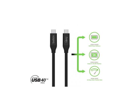 Дата кабель USB4 USB-C to USB-C 0.8m 40Gbps 100W Black Belkin (INZ001BT0.8MBK), изображение 6 Дата кабель USB4 USB-C to USB-C 0.8m 40Gbps 100W Black Belkin (INZ001BT0.8MBK), изображение 6
