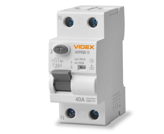 Автоматический выключатель Videx RESIST А 2п 30мА 10кА 40А (VF-RS10-DR2А40)