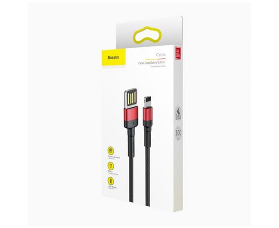 Дата кабель USB 2.0 AM to Lightning 1.0m Cafule Special Edition 2.4A Black-Red Baseus (CALKLF-G91), изображение 4 Дата кабель USB 2.0 AM to Lightning 1.0m Cafule Special Edition 2.4A Black-Red Baseus (CALKLF-G91), изображение 4