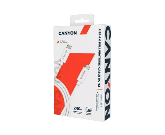 Дата кабель USB-C to USB-C 2.0m UC-42 5A 240W(ERP) E-MARK, white Canyon (CNS-USBC42W), изображение 2 Дата кабель USB-C to USB-C 2.0m UC-42 5A 240W(ERP) E-MARK, white Canyon (CNS-USBC42W), изображение 2
