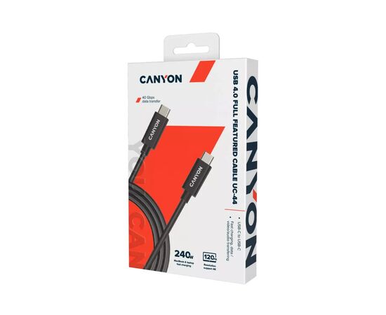 Дата кабель USB-C to USB-C 1.0m UC-44 5A 240W(ERP) E-MARK, black Canyon (CNS-USBC44B), изображение 2 Дата кабель USB-C to USB-C 1.0m UC-44 5A 240W(ERP) E-MARK, black Canyon (CNS-USBC44B), изображение 2