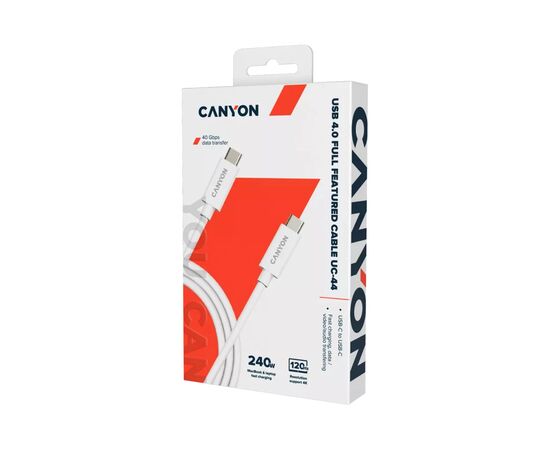 Дата кабель USB-C to USB-C 1.0m UC-44 5A 240W(ERP) E-MARK, white Canyon (CNS-USBC44W), зображення 2 Дата кабель USB-C to USB-C 1.0m UC-44 5A 240W(ERP) E-MARK, white Canyon (CNS-USBC44W), зображення 2