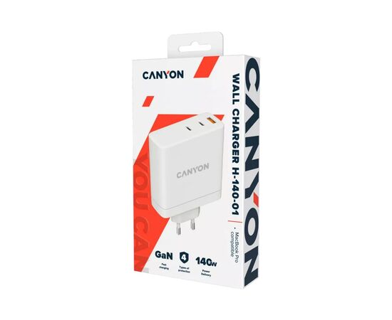 Зарядное устройство Canyon H-140-01 Wall charger with 1USB-A 2 USB-C (CND-CHA140W01), изображение 4 Зарядное устройство Canyon H-140-01 Wall charger with 1USB-A 2 USB-C (CND-CHA140W01), изображение 4