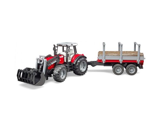 Спецтехника Bruder трактор Massey Ferguson 7480 с погрузчиком и лесным прицепом 1:16 (02046)