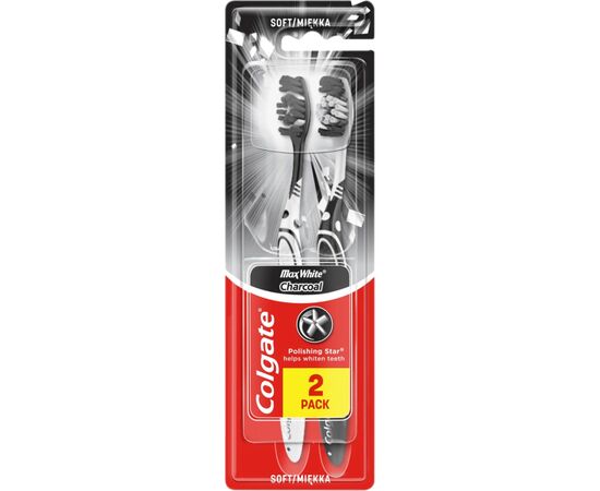 Зубная щетка Colgate Max White Charcoal отбеливающая мягкая 2 шт. (8718951382602)
