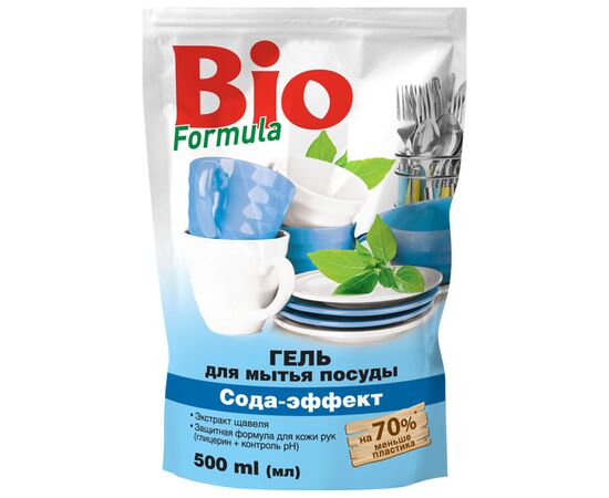 Засіб для ручного миття посуду Bio Formula Сода-ефект дой-пак 500 мл (4823015922725)