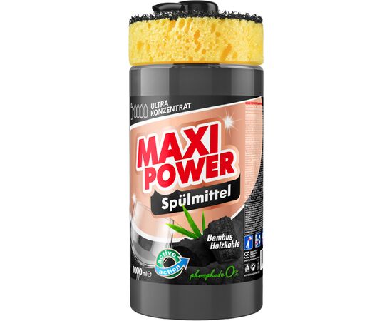 Засіб для ручного миття посуду Maxi Power Чорне вугілля 1000 мл (4823098411796)