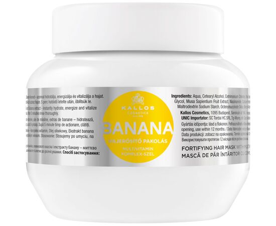 Маска для волос Kallos Cosmetics Banana для укрепления волос с экстрактом банана 275 мл (5998889511944)