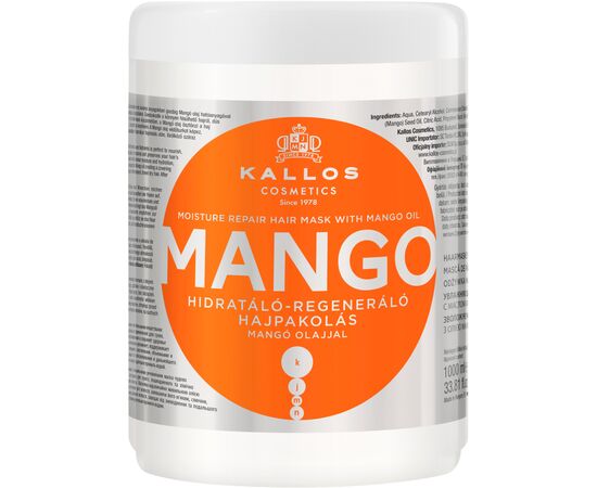 Маска для волосся Kallos Cosmetics Mango Зволожувальна з олією манго 1000 мл (5998889515232)