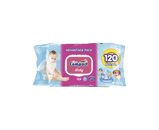 Дитячі вологі серветки Ultra Compact Angels Baby 120 шт. з клапаном (8697420532789)