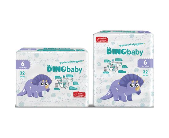 Подгузники Dino Baby Размер 6 (16+ кг) 32 шт (4823098413240), изображение 3 Подгузники Dino Baby Размер 6 (16+ кг) 32 шт (4823098413240), изображение 3