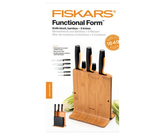 Набор ножей Fiskars Functional Form Bamboo 5 шт (1057552), изображение 3 Набор ножей Fiskars Functional Form Bamboo 5 шт (1057552), изображение 3