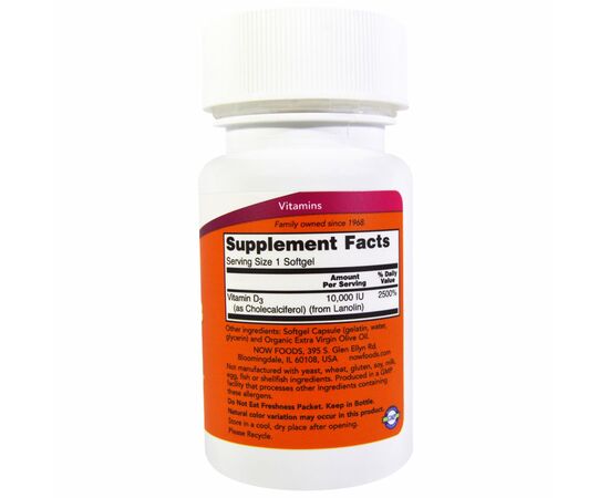 Витамин Now Foods Витамин D-3 10000IU, 120 желатиновых капсул (NOW-00376), изображение 2 Витамин Now Foods Витамин D-3 10000IU, 120 желатиновых капсул (NOW-00376), изображение 2