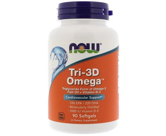 Жирні кислоти Now Foods Риб'ячий жир + D3, Tri-3D Omega, 90 желатинових капсул (NOW-01686)