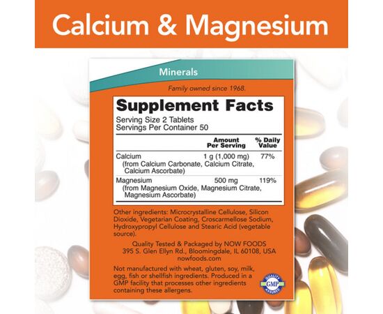 Минералы Now Foods Кальций и Магний, Calcium & Magnesium 2:1 Ratio, 100 таблет (NF1270), изображение 2 Минералы Now Foods Кальций и Магний, Calcium & Magnesium 2:1 Ratio, 100 таблет (NF1270), изображение 2