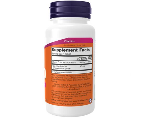 Витамин Now Foods Витамин C-500 с шиповником, With Rose Hips, 100 таблеток (NF0670), изображение 2 Витамин Now Foods Витамин C-500 с шиповником, With Rose Hips, 100 таблеток (NF0670), изображение 2