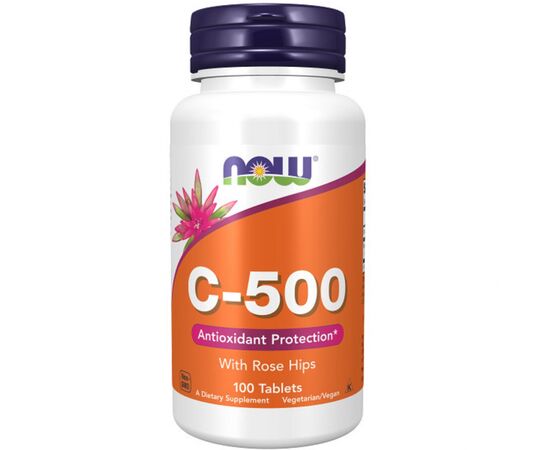 Витамин Now Foods Витамин C-500 с шиповником, With Rose Hips, 100 таблеток (NF0670)