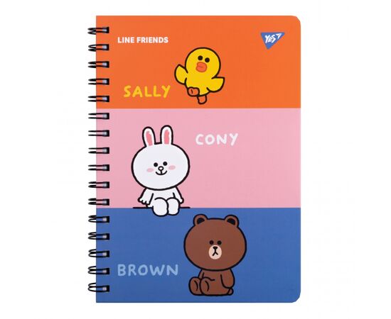 Блокнот Yes Line Friends А5 80 аркушів подвійна спіраль з резинкою Лінія (151770)