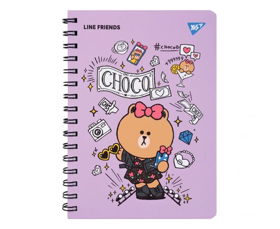 Блокнот Yes Line Friends Choco А5 80 аркушів подвійна спіраль з резинкою Лінія (151771)