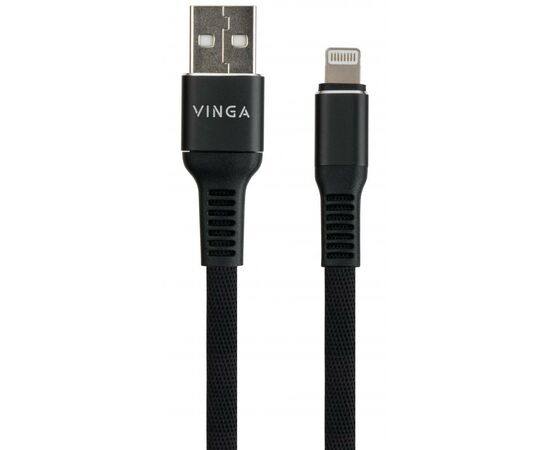 Дата кабель USB 2.0 AM to Lightning 1.0m flat nylon black Vinga (VCPDCLFNB1BK), изображение 2 Дата кабель USB 2.0 AM to Lightning 1.0m flat nylon black Vinga (VCPDCLFNB1BK), изображение 2
