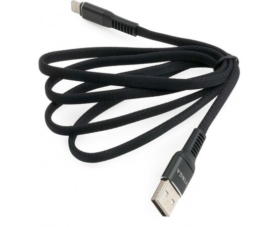 Дата кабель USB 2.0 AM to Lightning 1.0m flat nylon black Vinga (VCPDCLFNB1BK), изображение 3 Дата кабель USB 2.0 AM to Lightning 1.0m flat nylon black Vinga (VCPDCLFNB1BK), изображение 3