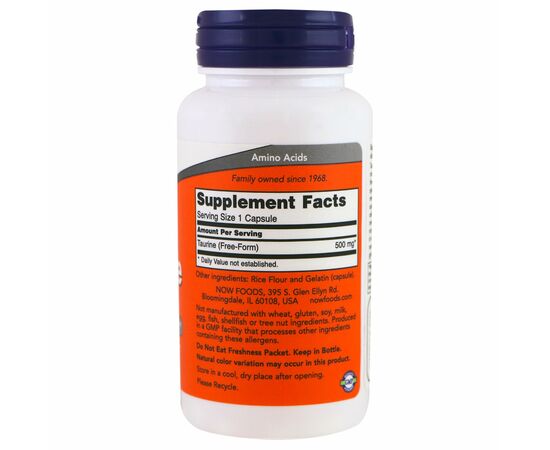 Аминокислота Now Foods Таурин 500мг, 100 капсул (NOW-00140), изображение 2 Аминокислота Now Foods Таурин 500мг, 100 капсул (NOW-00140), изображение 2