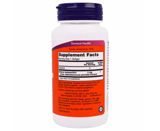 Антиоксидант Now Foods Астаксантин 4мг, 90 желатиновых капсул (NOW-02305), изображение 2