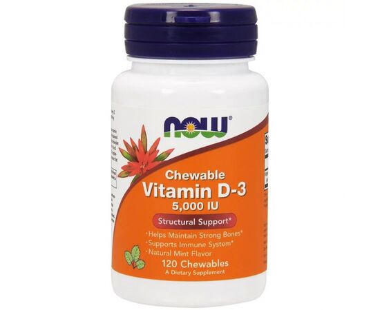 Вітамін Now Foods Вітамін D3 з Ментоловим Смаком, Vitamin D-3, 5000 МО, 120 жу (NOW-00358)