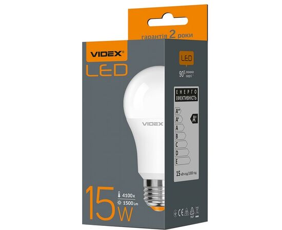 Лампочка Videx A65e 15W E27 4100K 220V, изображение 2 Лампочка Videx A65e 15W E27 4100K 220V, изображение 2