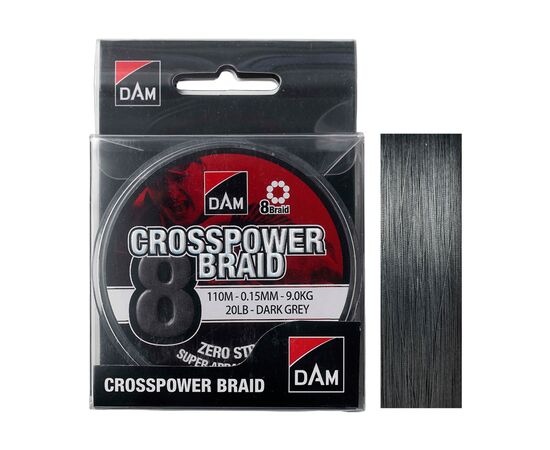 Шнур DAM CROSSPOWER 8-BRAID 110м 0,20мм 12,6кг/28Lb (dark grey) (60081)