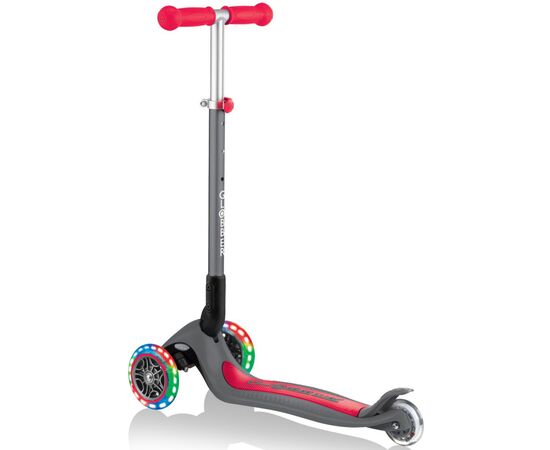 Самокат Globber Primo Foldable Lights серо-красный (432-120-2), изображение 2 Самокат Globber Primo Foldable Lights серо-красный (432-120-2), изображение 2