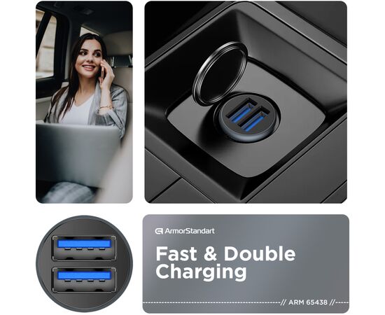 Зарядное устройство Armorstandart Car 2xUSB QC3.0 Grey (ARM65438), изображение 3 Зарядное устройство Armorstandart Car 2xUSB QC3.0 Grey (ARM65438), изображение 3