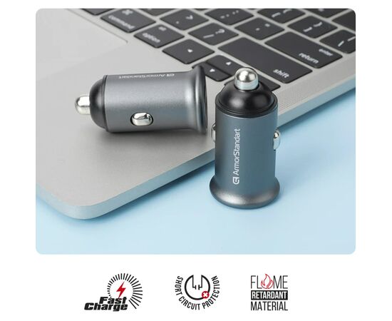 Зарядное устройство Armorstandart Car USB Type-C PD20W + USB QC 3.0 Grey (ARM65439), изображение 4 Зарядное устройство Armorstandart Car USB Type-C PD20W + USB QC 3.0 Grey (ARM65439), изображение 4