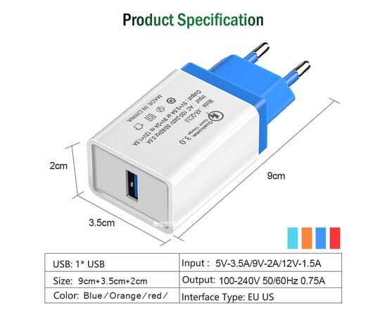 Зарядное устройство XoKo QC-100 1 USB Qualcom 3.0 3.5A Black (QC-100-BK), изображение 2
