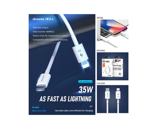 Дата кабель USB-C to Lightning 1.0m PD-B84i 35W Proda (PD-B84i-WHT), изображение 4 Дата кабель USB-C to Lightning 1.0m PD-B84i 35W Proda (PD-B84i-WHT), изображение 4