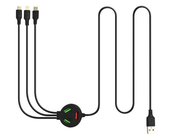 Дата кабель 6in1 + hub SC-3000 USB to 3X USB - Lightning/MicroUSB/USB-C Black XoKo (SC-3000BK), изображение 2 Дата кабель 6in1 + hub SC-3000 USB to 3X USB - Lightning/MicroUSB/USB-C Black XoKo (SC-3000BK), изображение 2